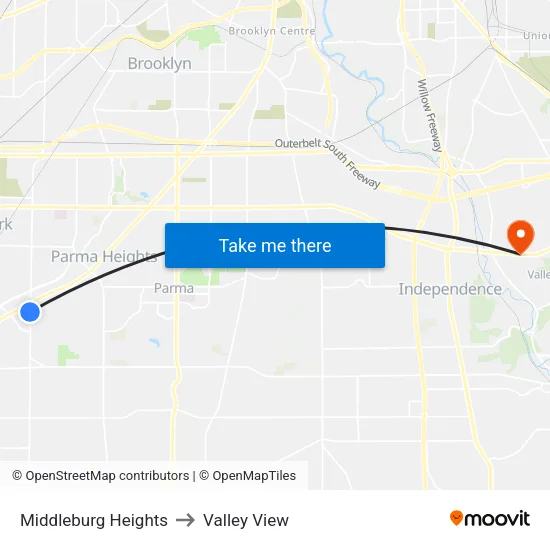 Middleburg Heights to Valley View map