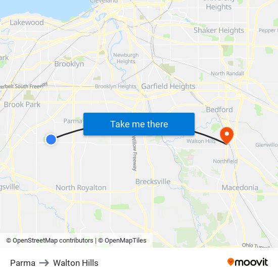 Parma to Walton Hills map