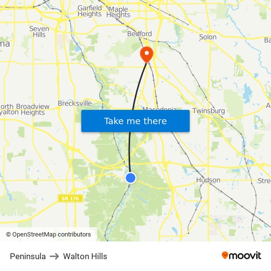 Peninsula to Walton Hills map