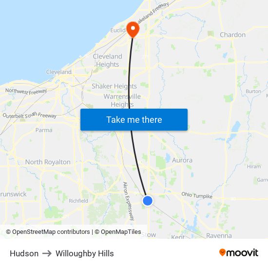Hudson to Willoughby Hills map
