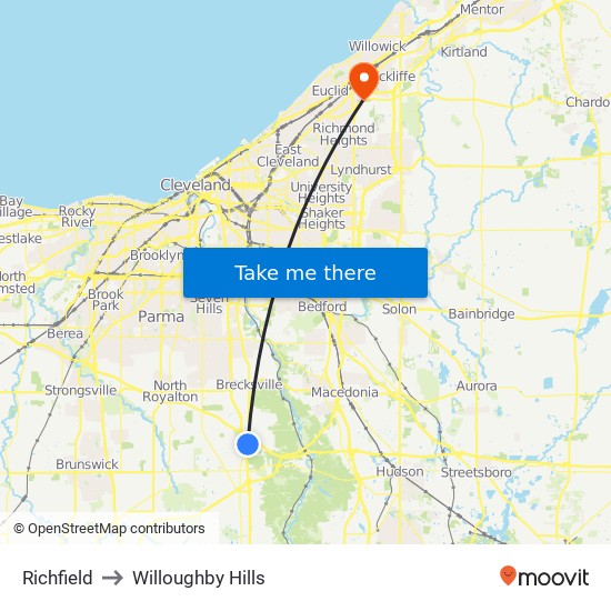 Richfield to Willoughby Hills map