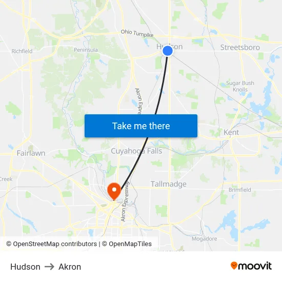 Hudson to Akron map
