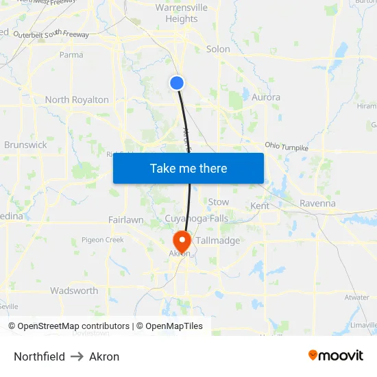 Northfield to Akron map