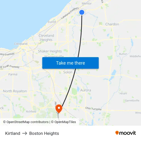 Kirtland to Boston Heights map