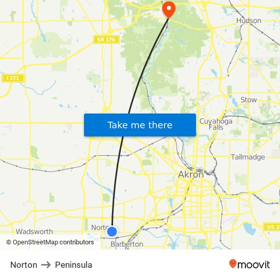 Norton to Peninsula map