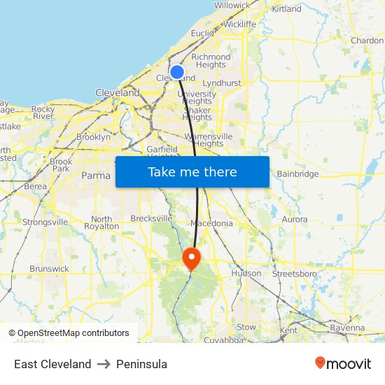 East Cleveland to Peninsula map