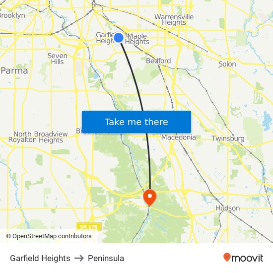 Garfield Heights to Peninsula map