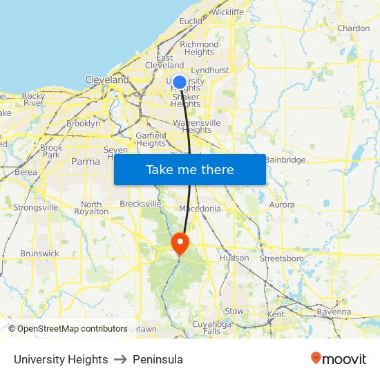 University Heights to Peninsula map