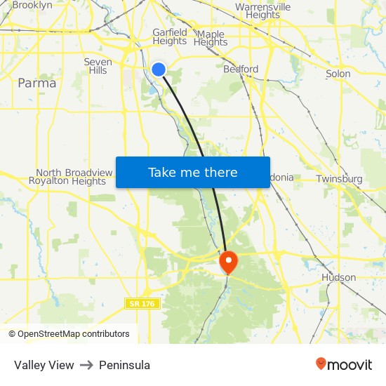 Valley View to Peninsula map