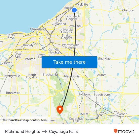 Richmond Heights to Cuyahoga Falls map