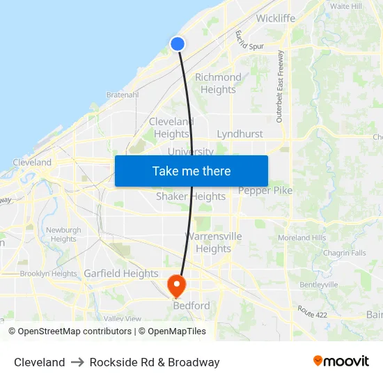 Cleveland to Rockside Rd & Broadway map