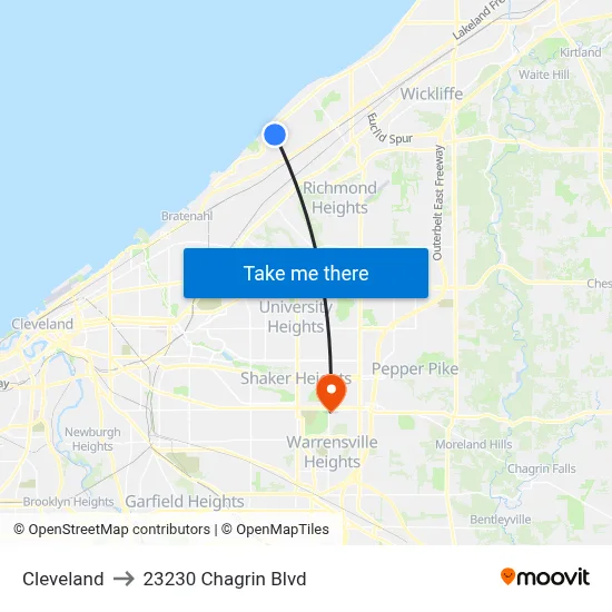 Cleveland to 23230 Chagrin Blvd map
