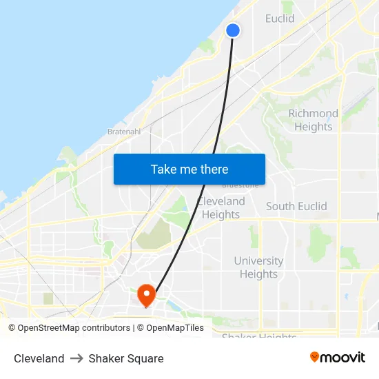 Cleveland to Shaker Square map