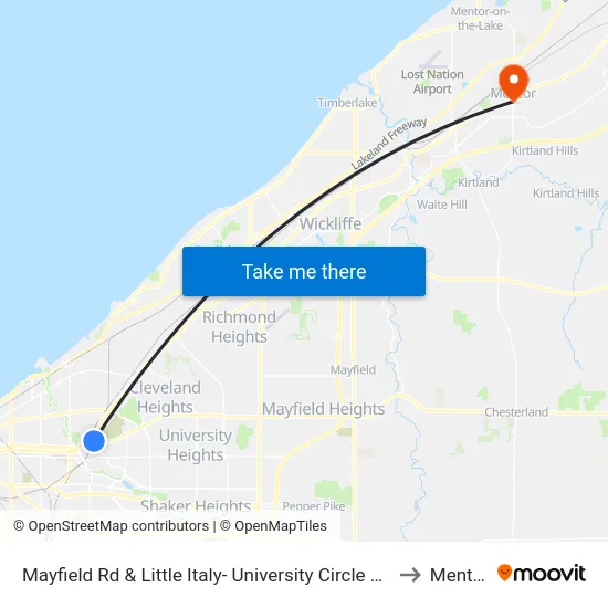 Mayfield Rd & Little Italy- University Circle Stn to Mentor map
