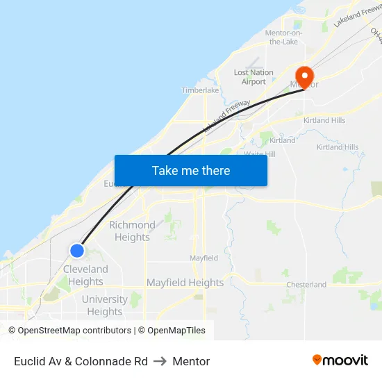 Euclid Av & Colonnade Rd to Mentor map
