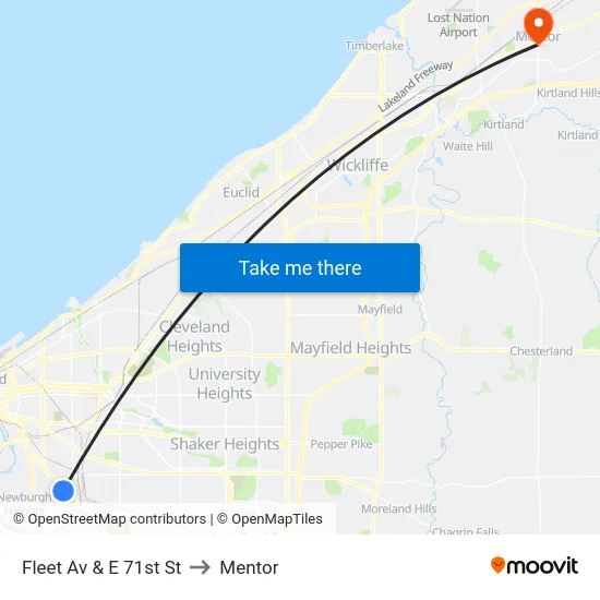 Fleet Av & E 71st St to Mentor map