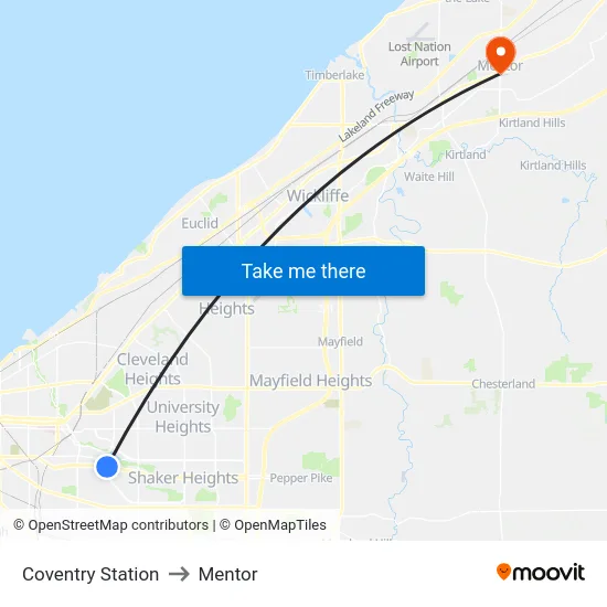 Coventry Station to Mentor map