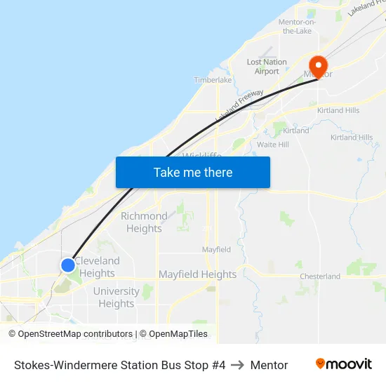 Stokes-Windermere Station Bus Stop #4 to Mentor map