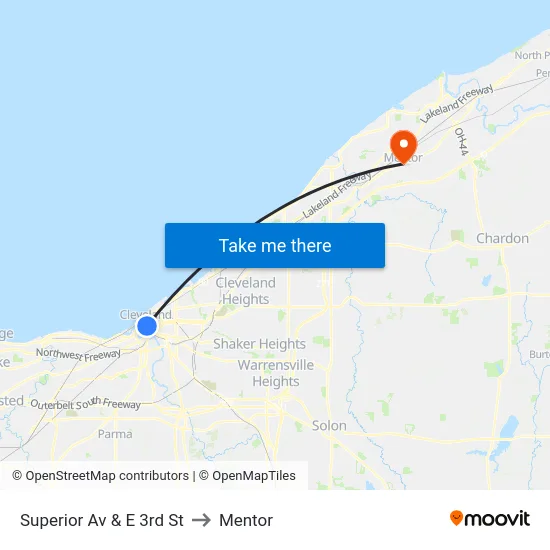 Superior Av & E 3rd St to Mentor map
