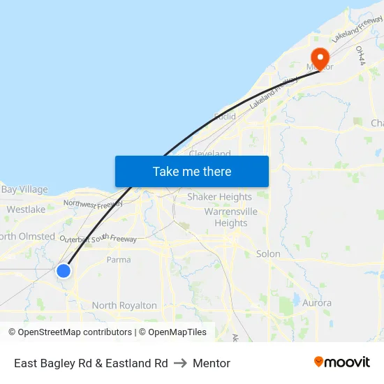 East Bagley Rd & Eastland Rd to Mentor map