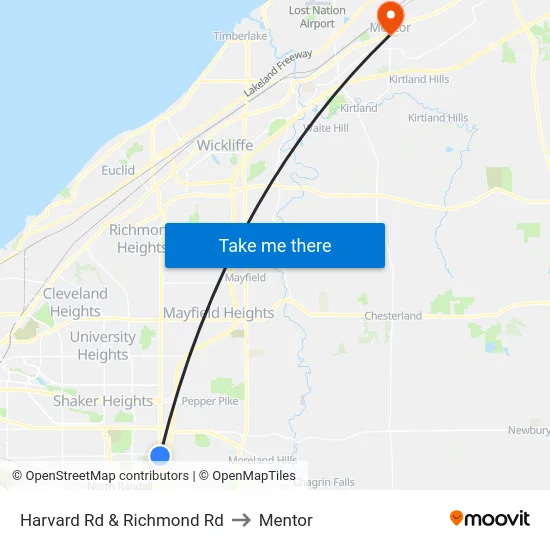 Harvard Rd & Richmond Rd to Mentor map