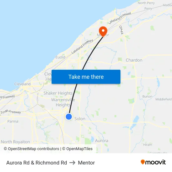 Aurora Rd & Richmond Rd to Mentor map