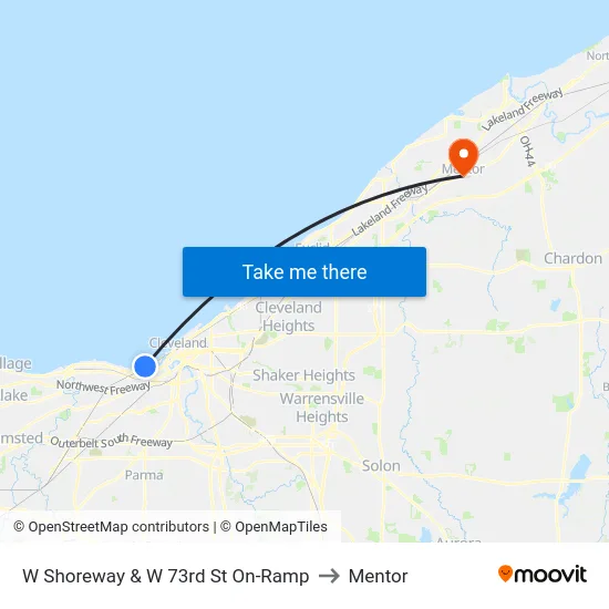 W Shoreway & W 73rd St On-Ramp to Mentor map