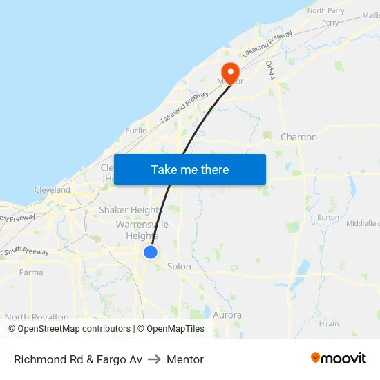 Richmond Rd & Fargo Av to Mentor map