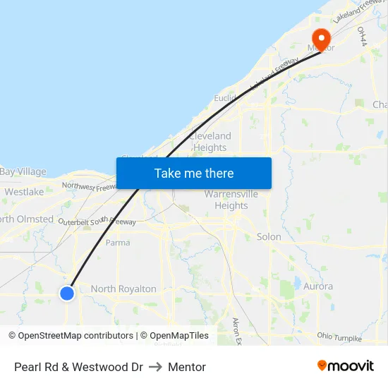 Pearl Rd & Westwood Dr to Mentor map