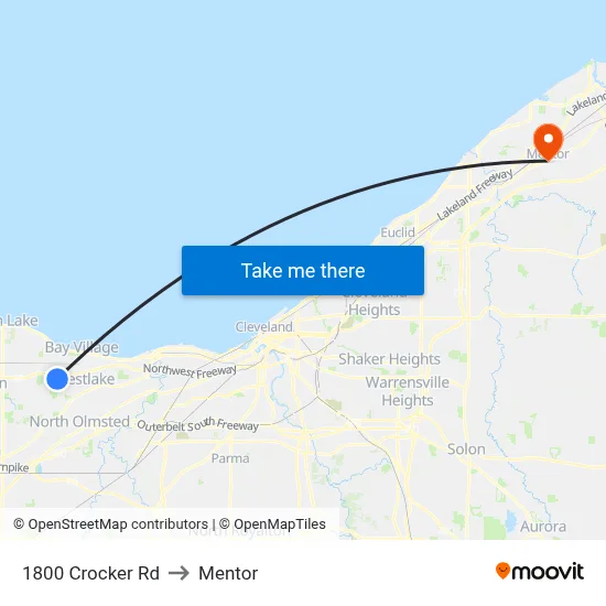 1800 Crocker Rd to Mentor map