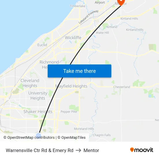 Warrensville Ctr Rd & Emery Rd to Mentor map