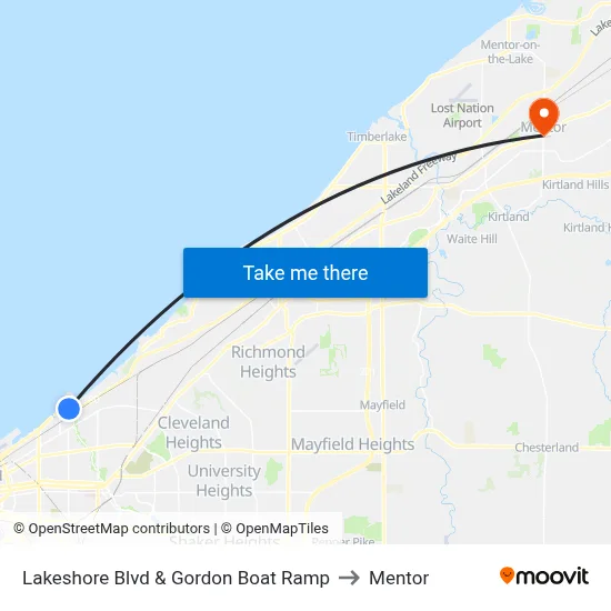 Lakeshore Blvd & Gordon Boat Ramp to Mentor map