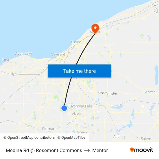 Medina Rd @ Rosemont Commons to Mentor map