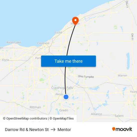 Darrow Rd & Newton St to Mentor map
