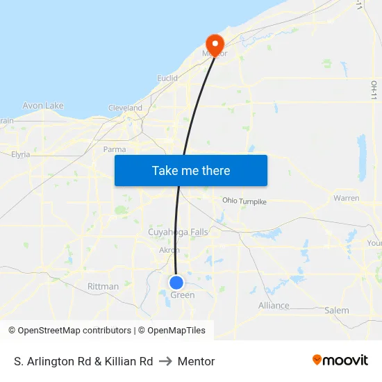S. Arlington Rd & Killian Rd to Mentor map