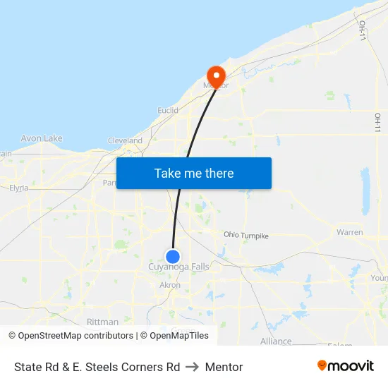 State Rd & E. Steels Corners Rd to Mentor map