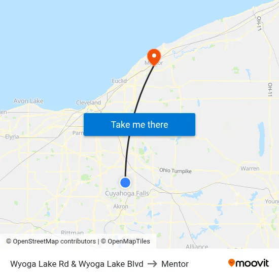 Wyoga Lake Rd & Wyoga Lake Blvd to Mentor map