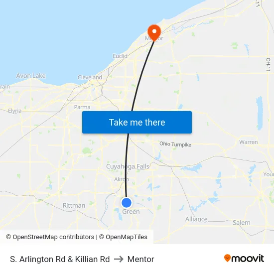 S. Arlington Rd & Killian Rd to Mentor map