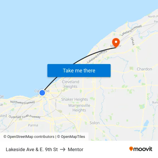 Lakeside Ave & E. 9th St to Mentor map