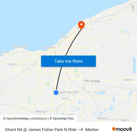 Ghent Rd @ James Fisher Park N Ride to Mentor map