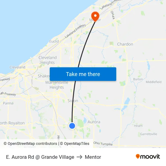 E. Aurora Rd @ Grande Village to Mentor map