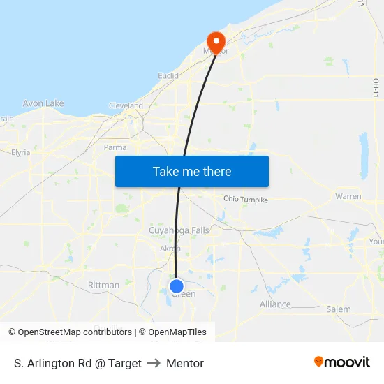S. Arlington Rd @ Target to Mentor map