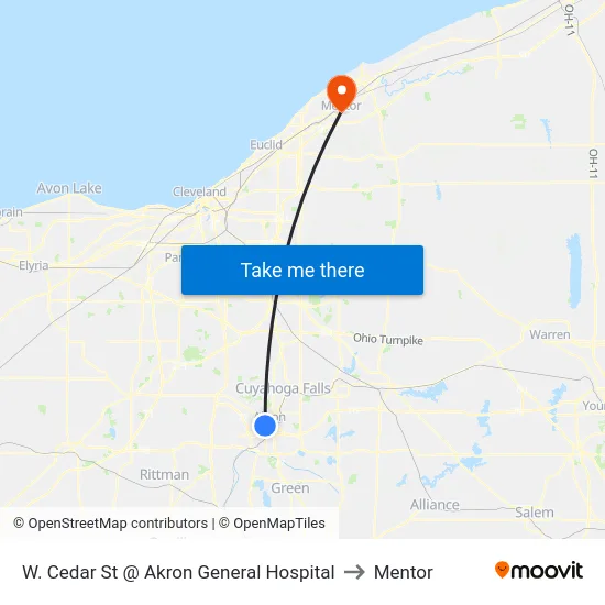 W. Cedar St @ Akron General Hospital to Mentor map