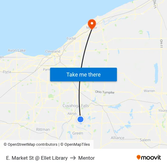 E. Market St @ Ellet Library to Mentor map