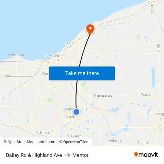 Bailey Rd & Highland Ave to Mentor map