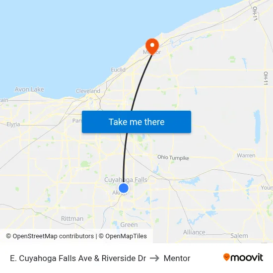 E. Cuyahoga Falls Ave & Riverside Dr to Mentor map