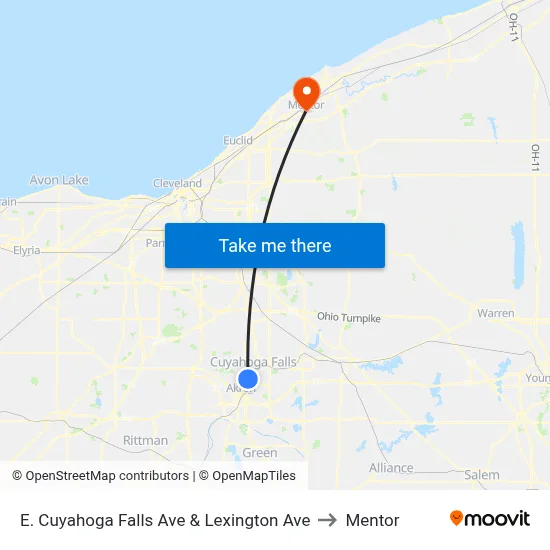 E. Cuyahoga Falls Ave & Lexington Ave to Mentor map