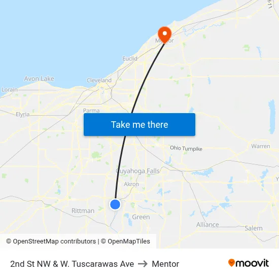 2nd St NW & W. Tuscarawas Ave to Mentor map