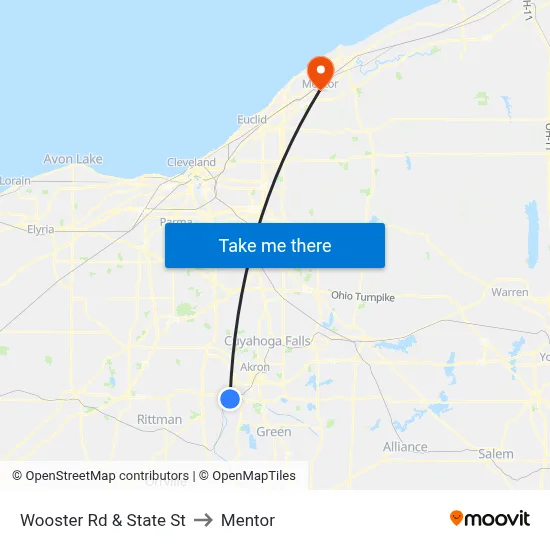 Wooster Rd & State St to Mentor map