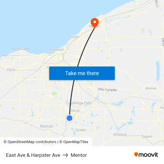 East Ave & Harpster Ave to Mentor map